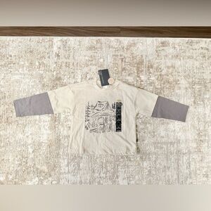 Modern moments Organic Cotton Kids Long Sleeve Tee in Cream and Gray size 3T-NWT